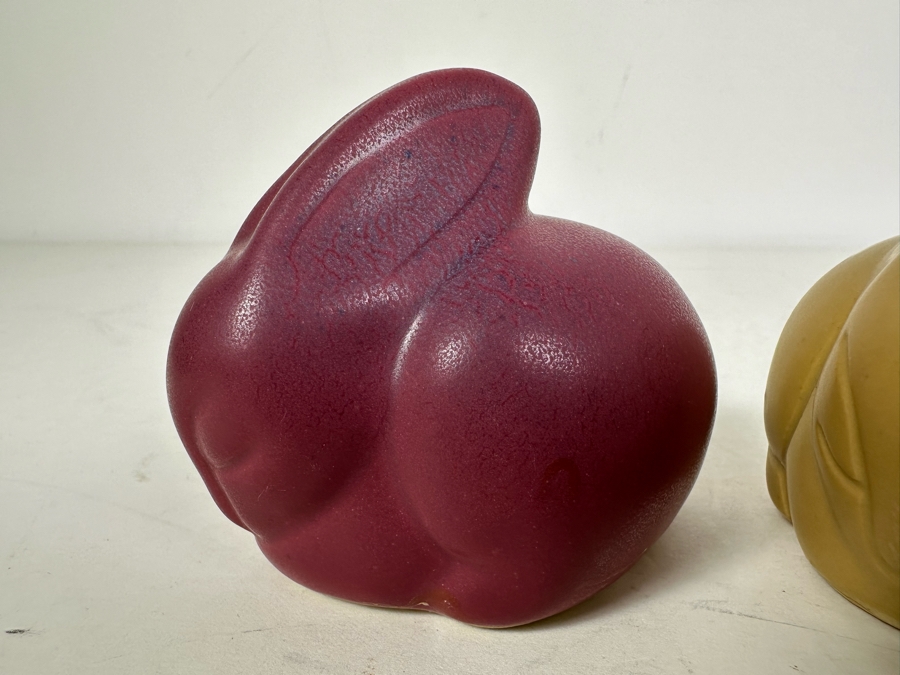 Set of 3 Signed Art Pottery Van Briggle Red, Yellow and Blue Bunny Rabbits [Photo 6]
