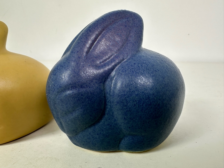 Set of 3 Signed Art Pottery Van Briggle Red, Yellow and Blue Bunny Rabbits [Photo 7]