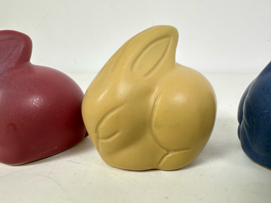 Set of 3 Signed Art Pottery Van Briggle Red, Yellow and Blue Bunny Rabbits [Photo 5]