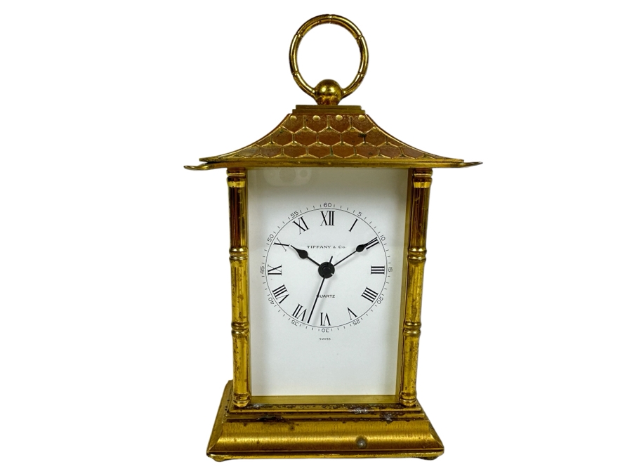 1980s Tiffany and Co. Brass Pagoda Clock, Not Working 4'W x 3'D x 8'H [Photo 1]