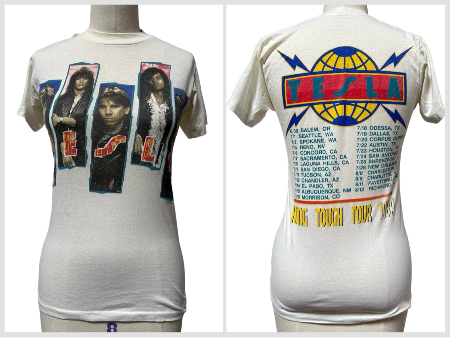 Vintage 1989 Tesla Hang Tough Tour Rock Concert T-Shirt Women's Size M [Photo 1]