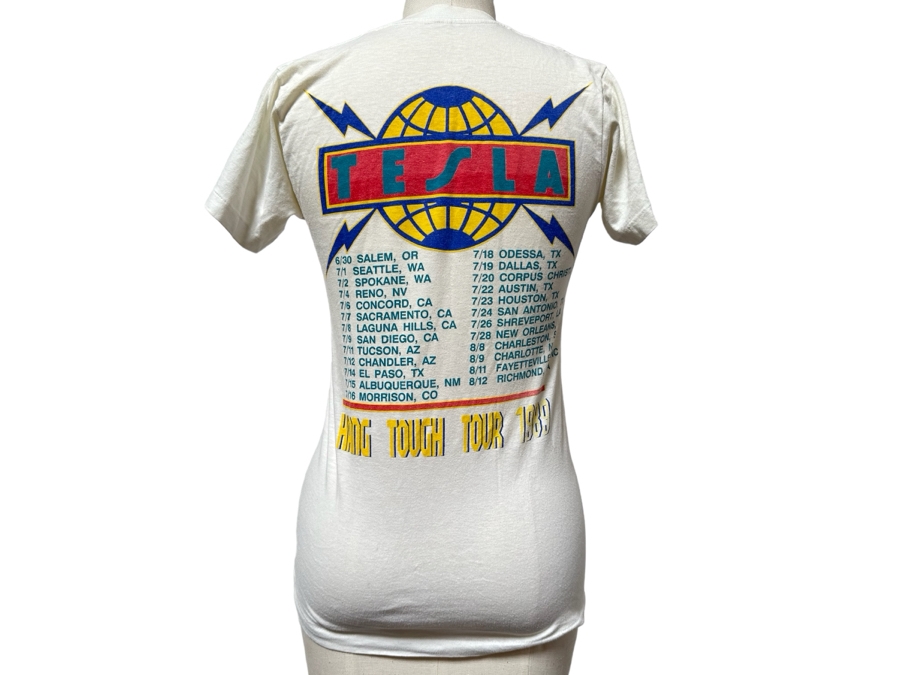 Vintage 1989 Tesla Hang Tough Tour Rock Concert T-Shirt Women's Size M [Photo 3]