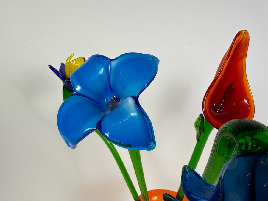 Art Glass Vase (8'H) with 5 Glass Flowers (19'H) [Photo 6]