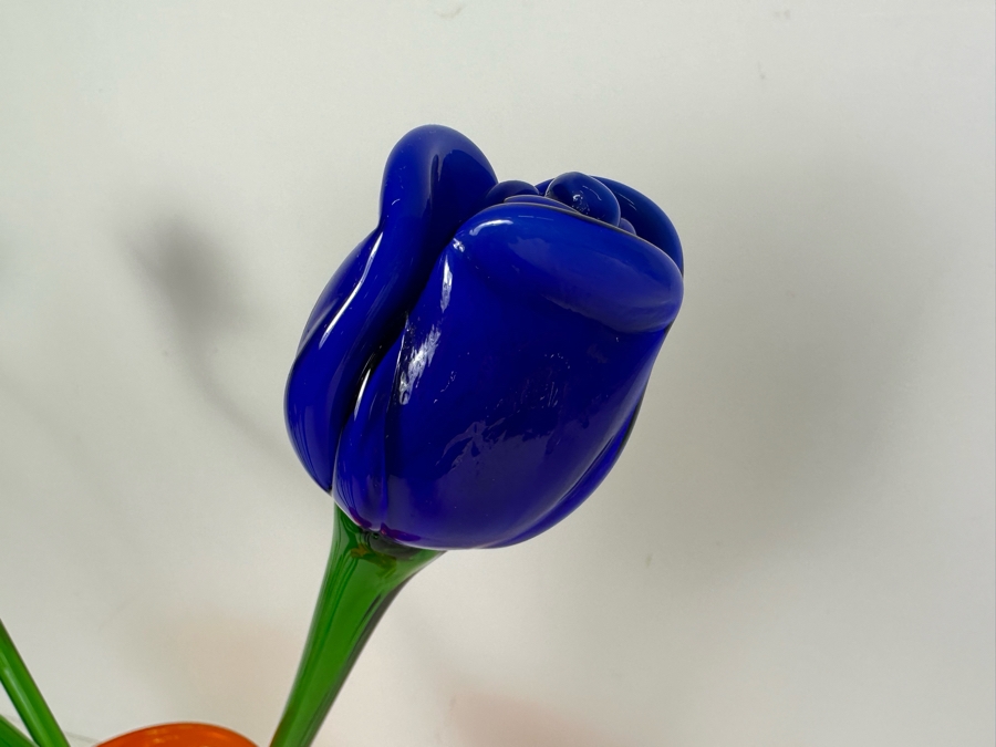 Art Glass Vase (8'H) with 5 Glass Flowers (19'H) [Photo 8]