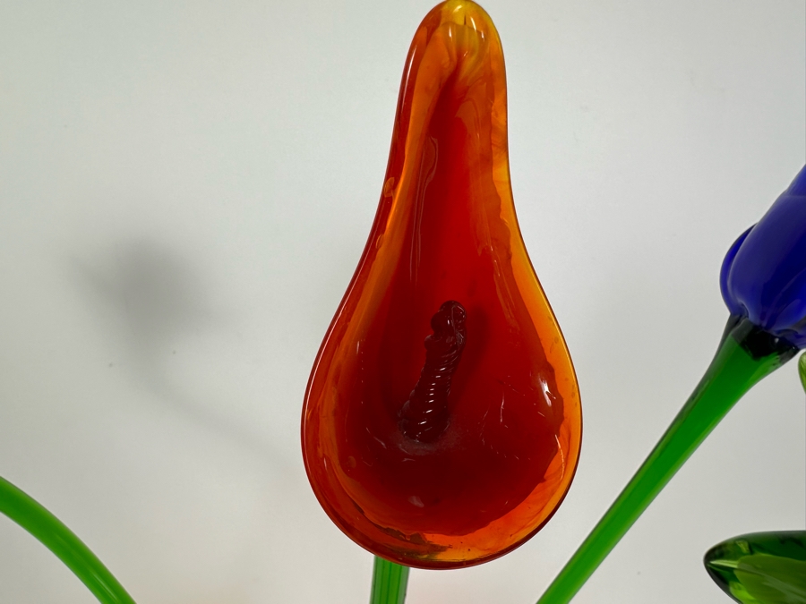 Art Glass Vase (8'H) with 5 Glass Flowers (19'H) [Photo 7]