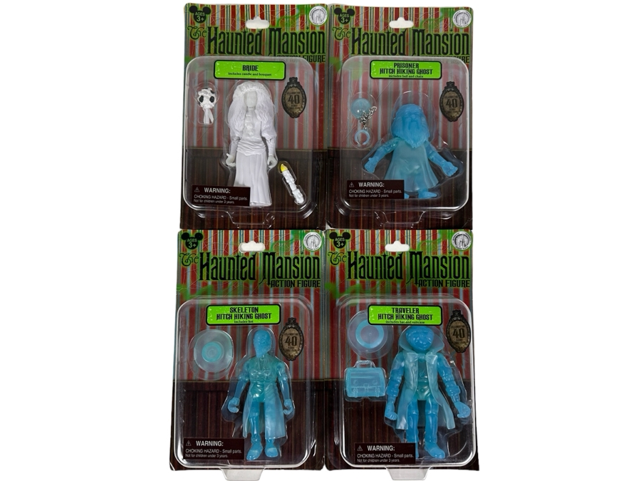 Disneyland The Haunted Mansion Action Figures New In Packaging: Bride, Prisoner Hitch Hiking Ghost, Skeleton Hitch Hiking Ghost & Traveler Hitch Hiking Ghost