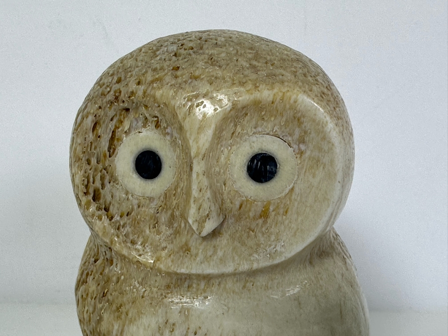 Vintage Hand Carved Whale Bone Owl Figurine 3'H [Photo 2]