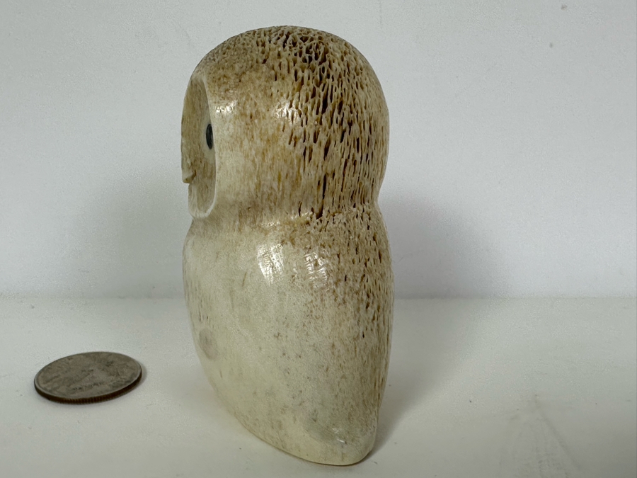 Vintage Hand Carved Whale Bone Owl Figurine 3'H [Photo 4]