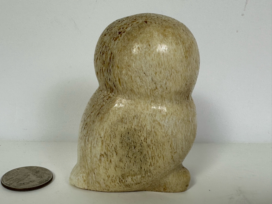 Vintage Hand Carved Whale Bone Owl Figurine 3'H [Photo 3]