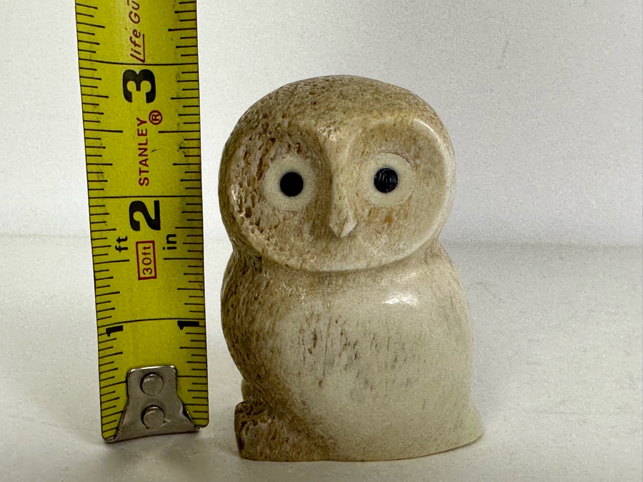 Vintage Hand Carved Whale Bone Owl Figurine 3'H [Photo 6]