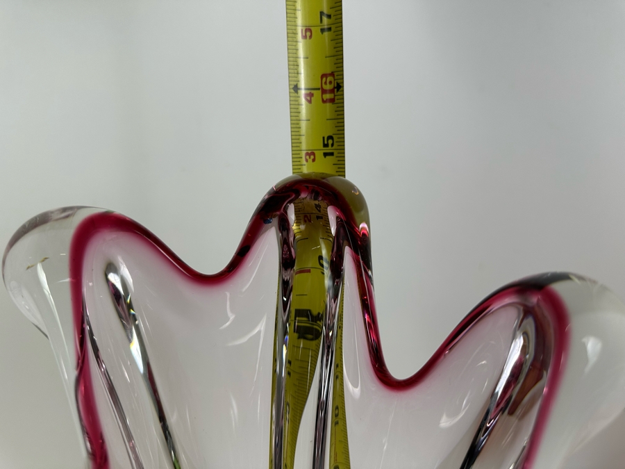 Stunning Egermann Czech Republic Bohemia Crystal Handmade Art Glass Vase Five Finger Swung Signed With Original Labels 15'H [Photo 9]