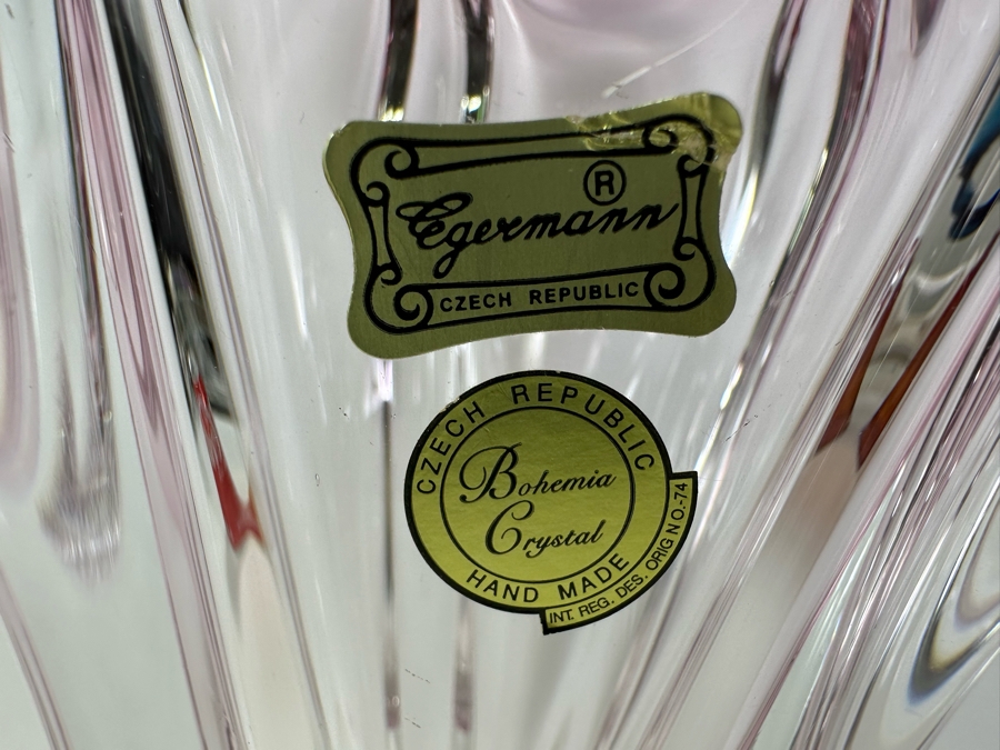 Stunning Egermann Czech Republic Bohemia Crystal Handmade Art Glass Vase Five Finger Swung Signed With Original Labels 15'H [Photo 5]
