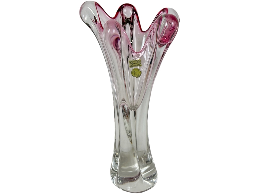 Stunning Egermann Czech Republic Bohemia Crystal Handmade Art Glass Vase Five Finger Swung Signed With Original Labels 15'H