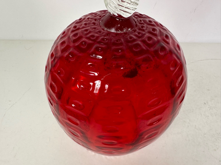 Stunning Vintage MCM Italian Empoli Glass Pedestal Vase Brandy Snifter Red 12'H [Photo 6]