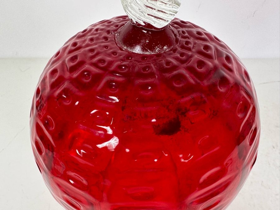 Stunning Vintage MCM Italian Empoli Glass Pedestal Vase Brandy Snifter Red 12'H [Photo 5]