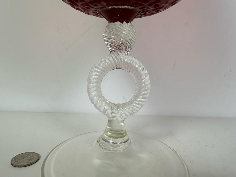 Stunning Vintage MCM Italian Empoli Glass Pedestal Vase Brandy Snifter Red 12'H [Photo 4]