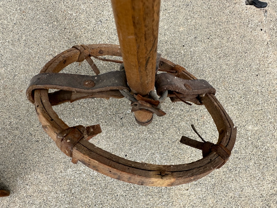 Pair Of Vintage Swedish Wooden Skis By Akadia Dansk-Svensk Staalakts 72'L And Pair Of Wooden Ski Poles [Photo 10]