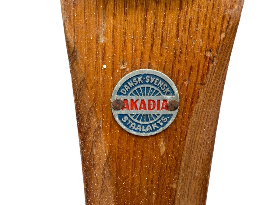 Pair Of Vintage Swedish Wooden Skis By Akadia Dansk-Svensk Staalakts 72'L And Pair Of Wooden Ski Poles [Photo 3]