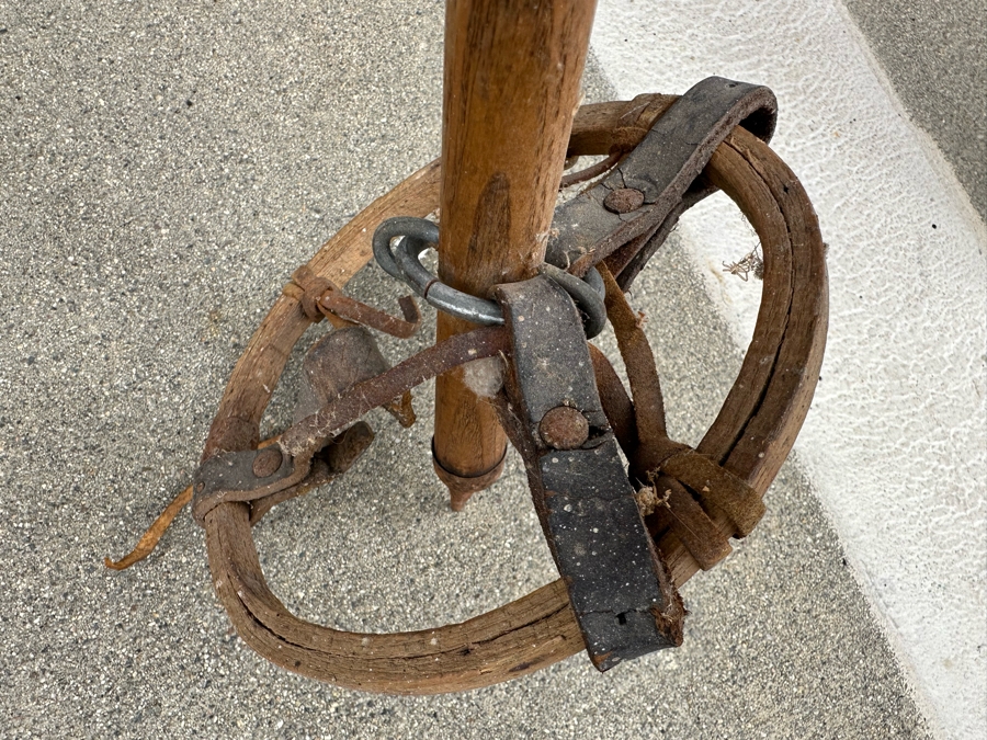 Pair Of Vintage Swedish Wooden Skis By Akadia Dansk-Svensk Staalakts 72'L And Pair Of Wooden Ski Poles [Photo 11]
