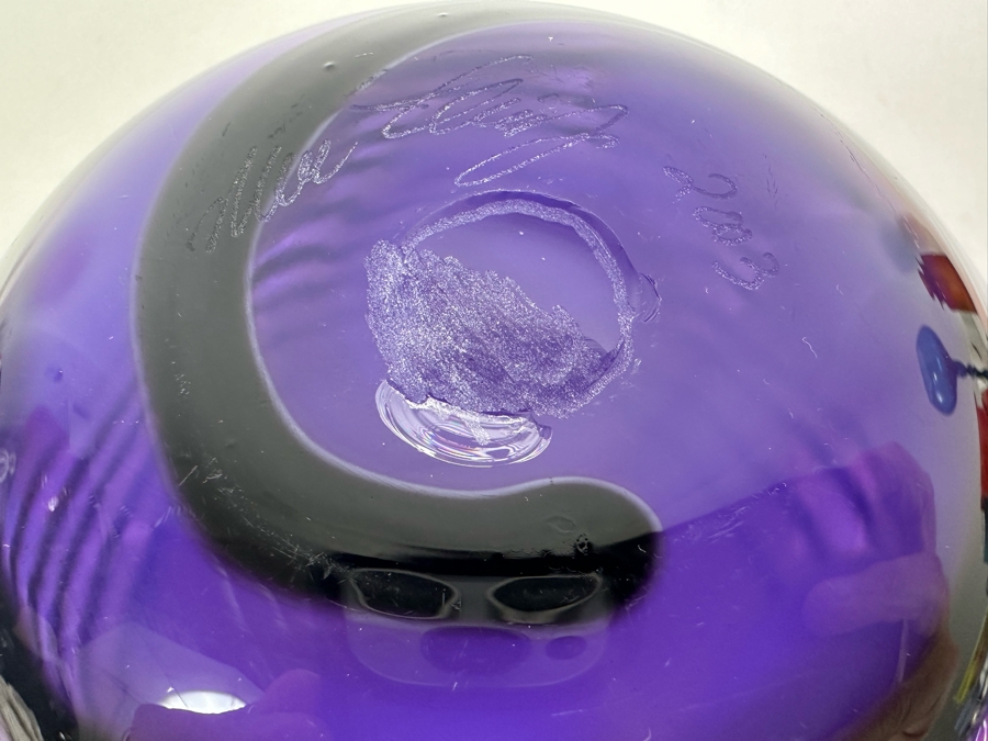 Artist Signed Studio Art Glass Bowl Purple & Black 6.5'H [Photo 6]