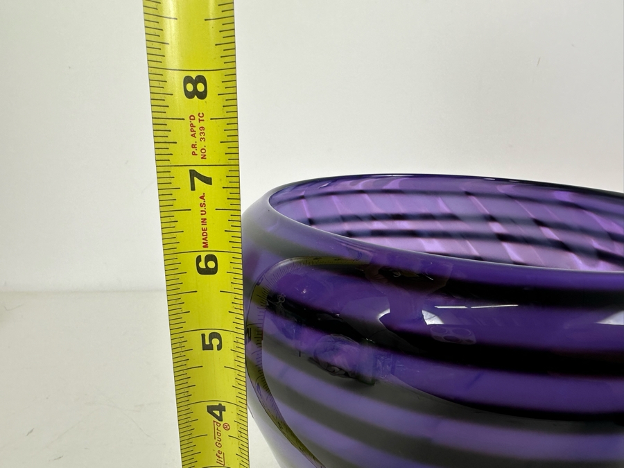 Artist Signed Studio Art Glass Bowl Purple & Black 6.5'H [Photo 8]