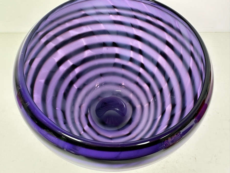 Artist Signed Studio Art Glass Bowl Purple & Black 6.5'H [Photo 4]