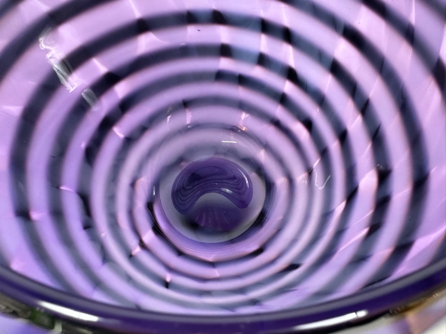 Artist Signed Studio Art Glass Bowl Purple & Black 6.5'H [Photo 5]