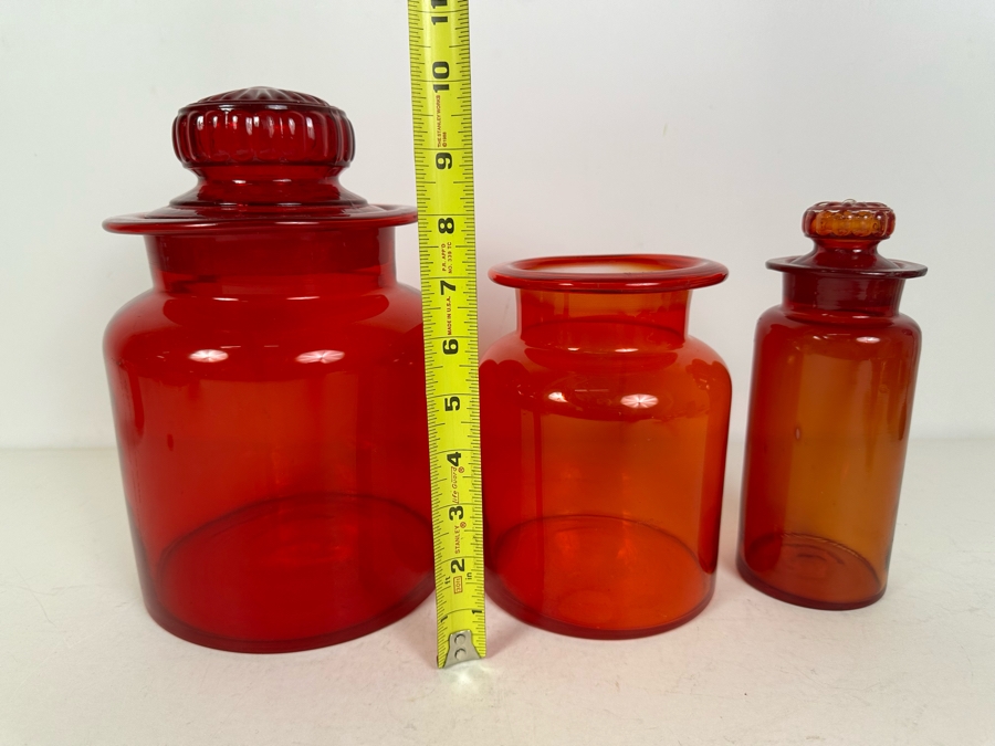 Vintage MCM Takahashi Japanese Art Glass Apothecary Jars - Two With Lids 10'H - 7'H [Photo 10]
