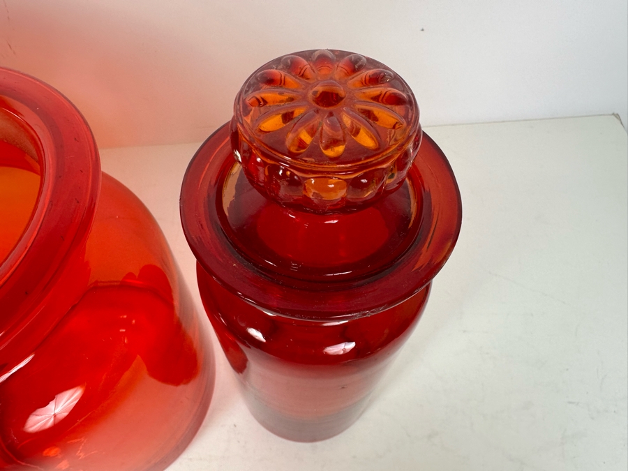 Vintage MCM Takahashi Japanese Art Glass Apothecary Jars - Two With Lids 10'H - 7'H [Photo 6]