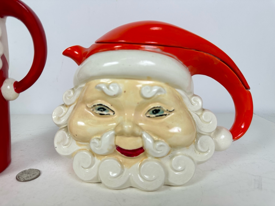 Vintage 1959 MCM Santa Claus Pitcher By Holt-Howard 7.5'H And Vintage 1962 Mallory Ceramic Studio Jamar Designed Santa Claus Teapot 6.5'H [Photo 3]