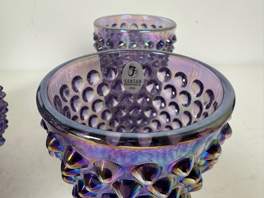 Vintage Fenton Glass Hobnail Pitcher 7.5'H With Four Matching Glasses 4.25'H In Purple [Photo 6]