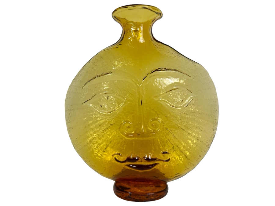 Rare Vintage Mid-Century Modern Blenko Glass Sun Face Vase 11'H