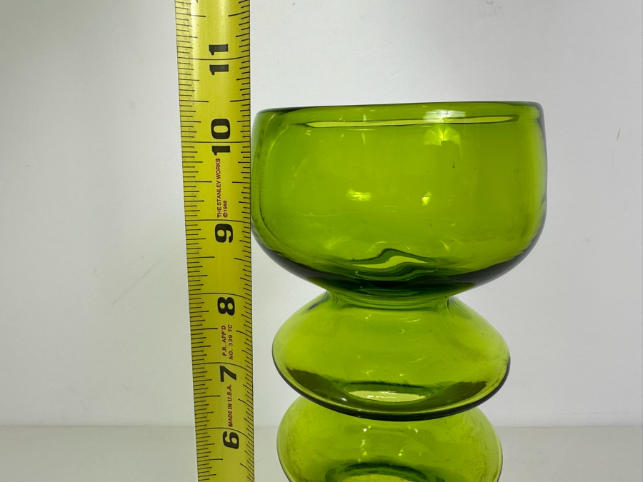 Rare Vintage MCM Rainbow Art Glass West Virginia 10.5' Green Bubble Vase [Photo 6]