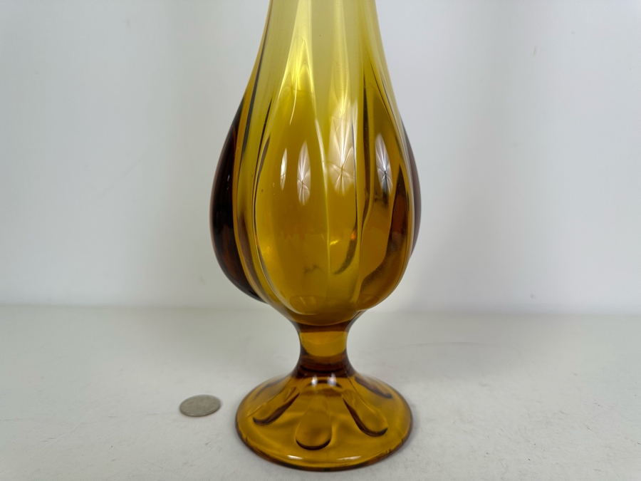 Vintage MCM Viking Glass Handmade Swung Vase Amber 20.5'H [Photo 3]