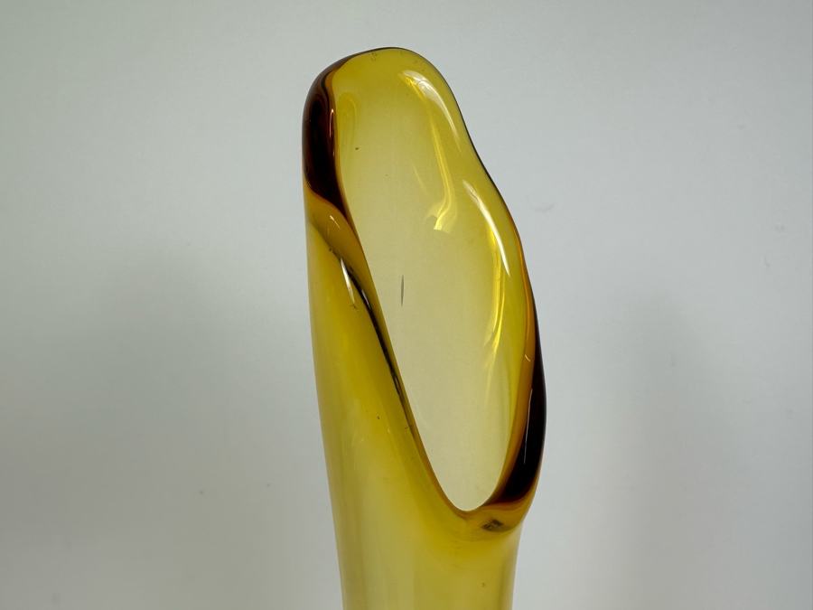 Vintage MCM Viking Glass Handmade Swung Vase Amber 20.5'H [Photo 4]