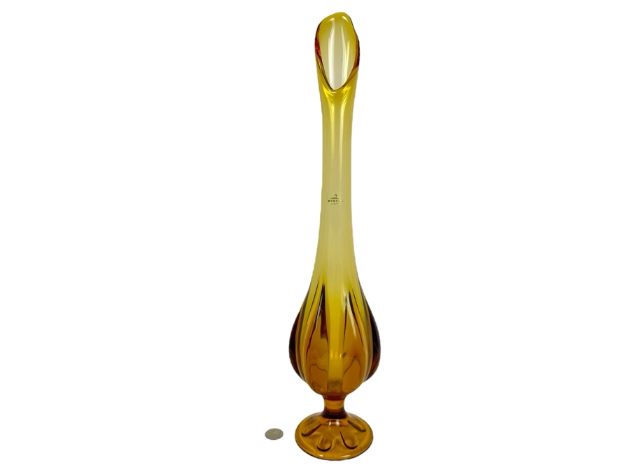 Vintage MCM Viking Glass Handmade Swung Vase Amber 20.5'H [Photo 1]