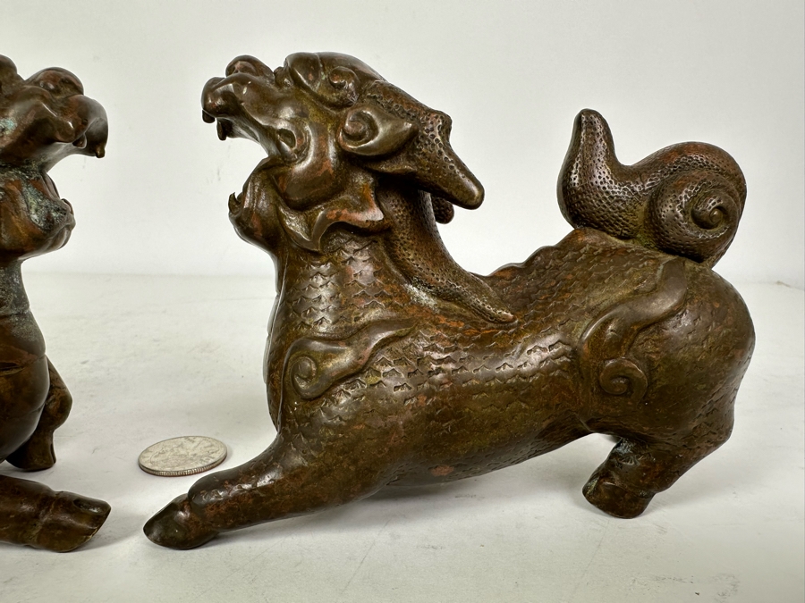 Pair Of Vintage Bronze Copper Lion Foo Dogs 6'W X 4'H [Photo 3]