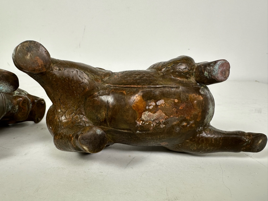 Pair Of Vintage Bronze Copper Lion Foo Dogs 6'W X 4'H [Photo 10]