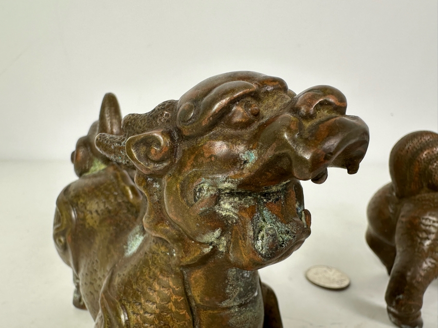 Pair Of Vintage Bronze Copper Lion Foo Dogs 6'W X 4'H [Photo 9]