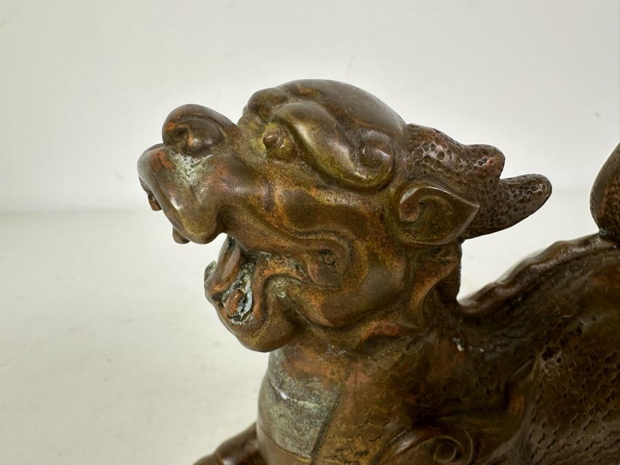 Pair Of Vintage Bronze Copper Lion Foo Dogs 6'W X 4'H [Photo 7]