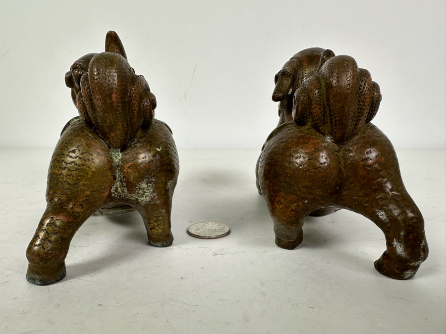 Pair Of Vintage Bronze Copper Lion Foo Dogs 6'W X 4'H [Photo 5]