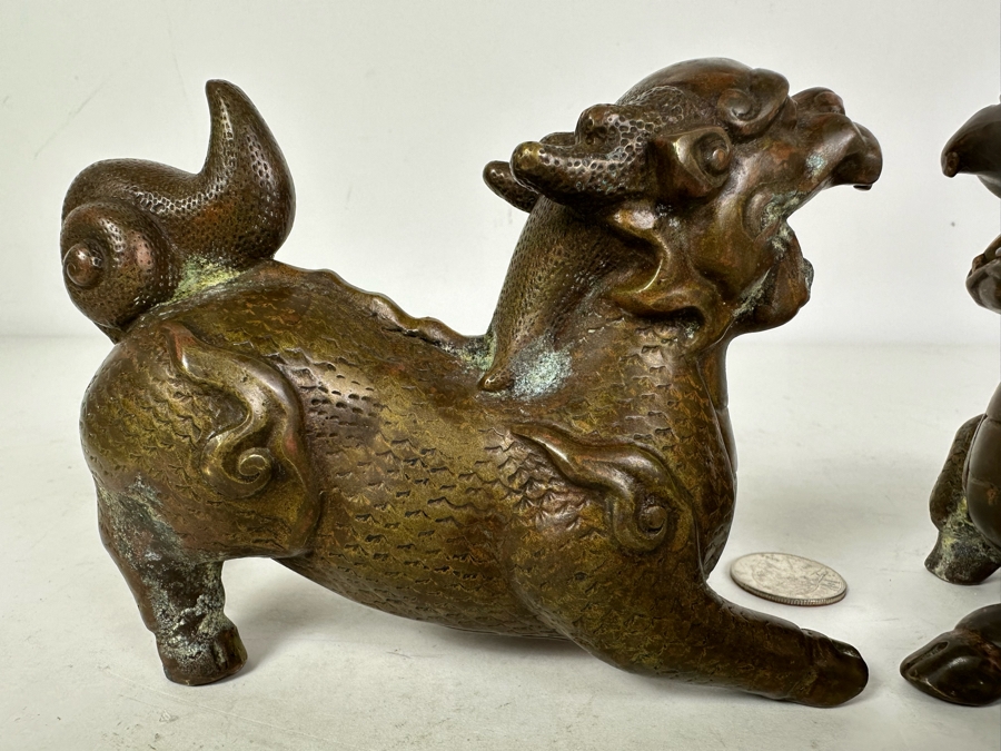 Pair Of Vintage Bronze Copper Lion Foo Dogs 6'W X 4'H [Photo 4]