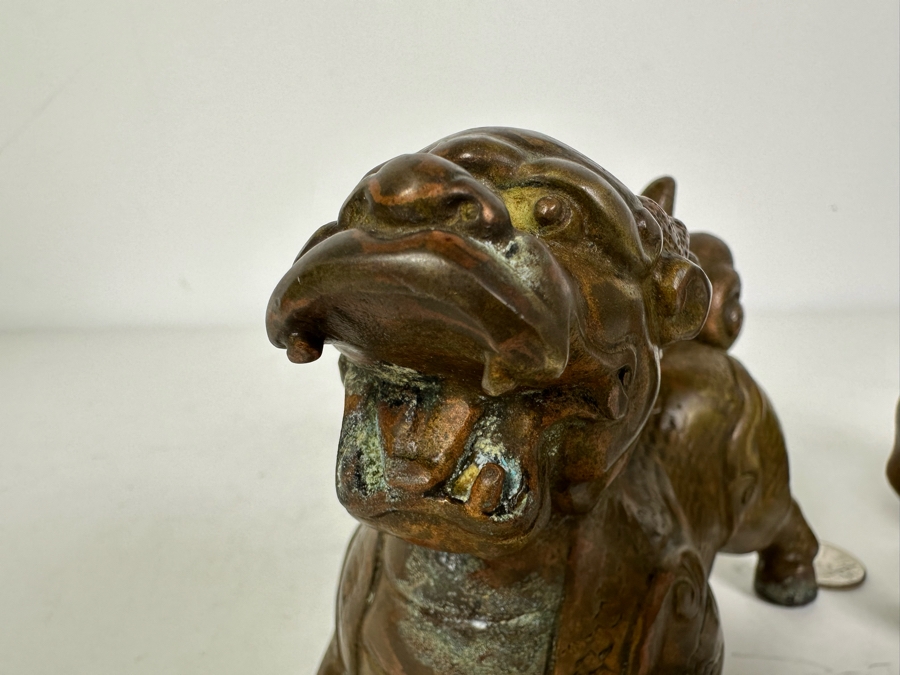 Pair Of Vintage Bronze Copper Lion Foo Dogs 6'W X 4'H [Photo 8]