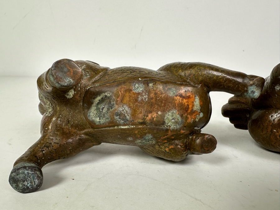 Pair Of Vintage Bronze Copper Lion Foo Dogs 6'W X 4'H [Photo 11]