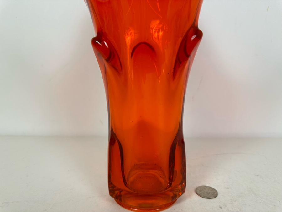 Vintage MCM Viking Glass Persimmon Vase Three Finger 11.5'H [Photo 3]