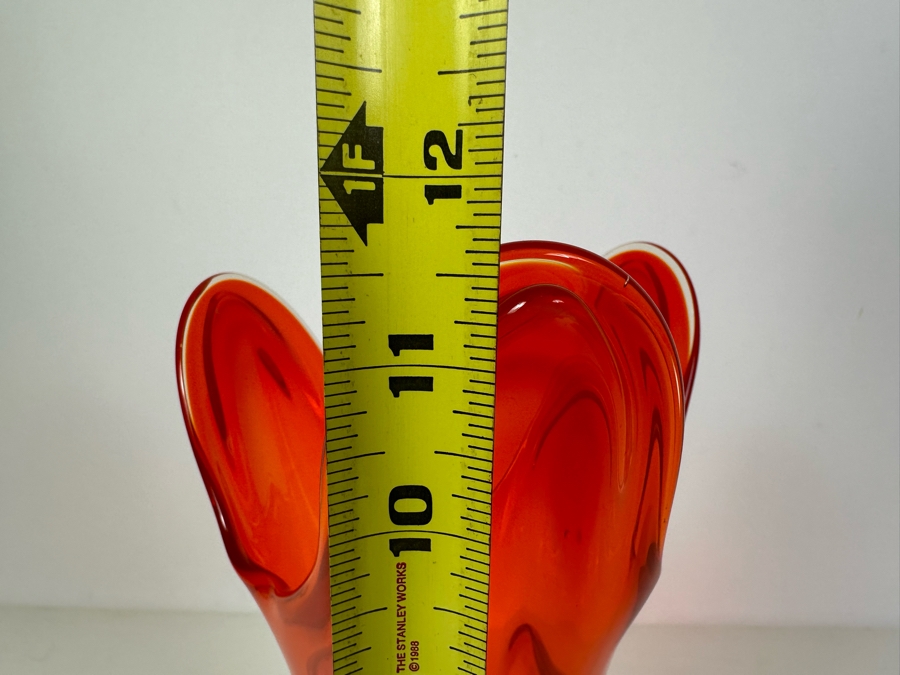 Vintage MCM Viking Glass Persimmon Vase Three Finger 11.5'H [Photo 7]