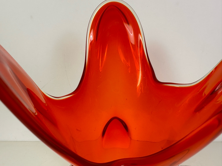 Vintage MCM Viking Glass Persimmon Vase Three Finger 11.5'H [Photo 4]