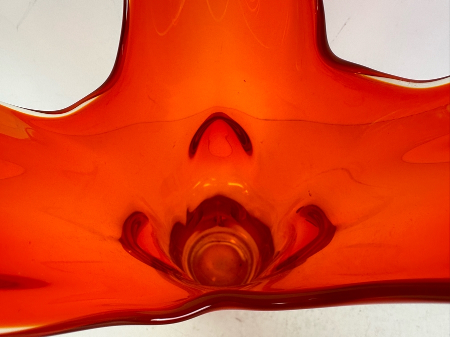 Vintage MCM Viking Glass Persimmon Vase Three Finger 11.5'H [Photo 5]