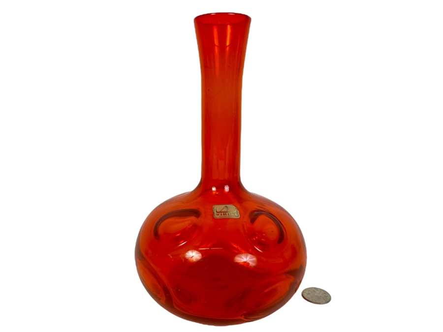 Vintage MCM Viking Glass Vase Red Amberina 9'H [Photo 1]