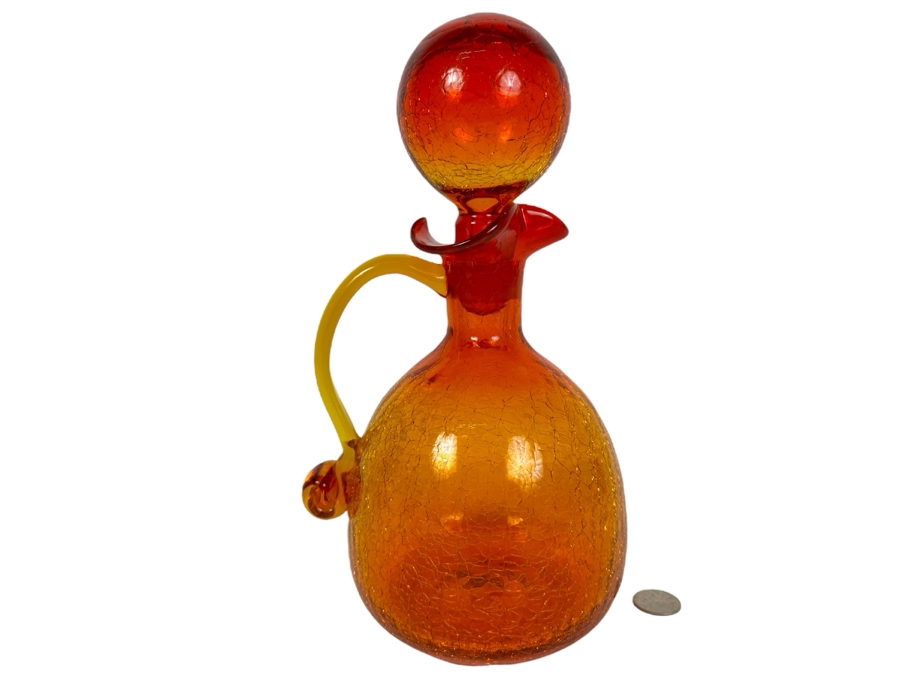 Vintage, rainbow, glass company, tangerine, 2024 glass decanter with flame Stopper